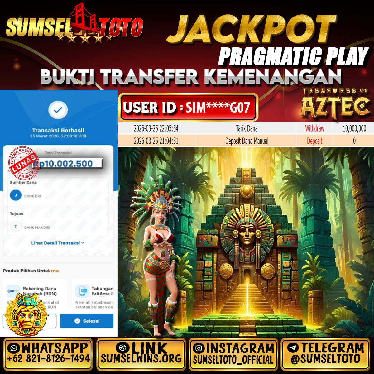 SUMSELTOTO JACKPOT ASTEG Rp.10,000,000.,- LUNAS